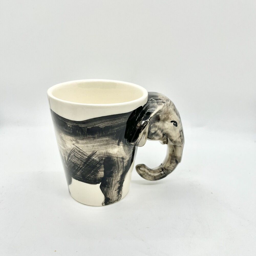 Elephant Coffee Mug Cup 3D Trunk Is The Handle Handmade Tea Animals Kitschy
